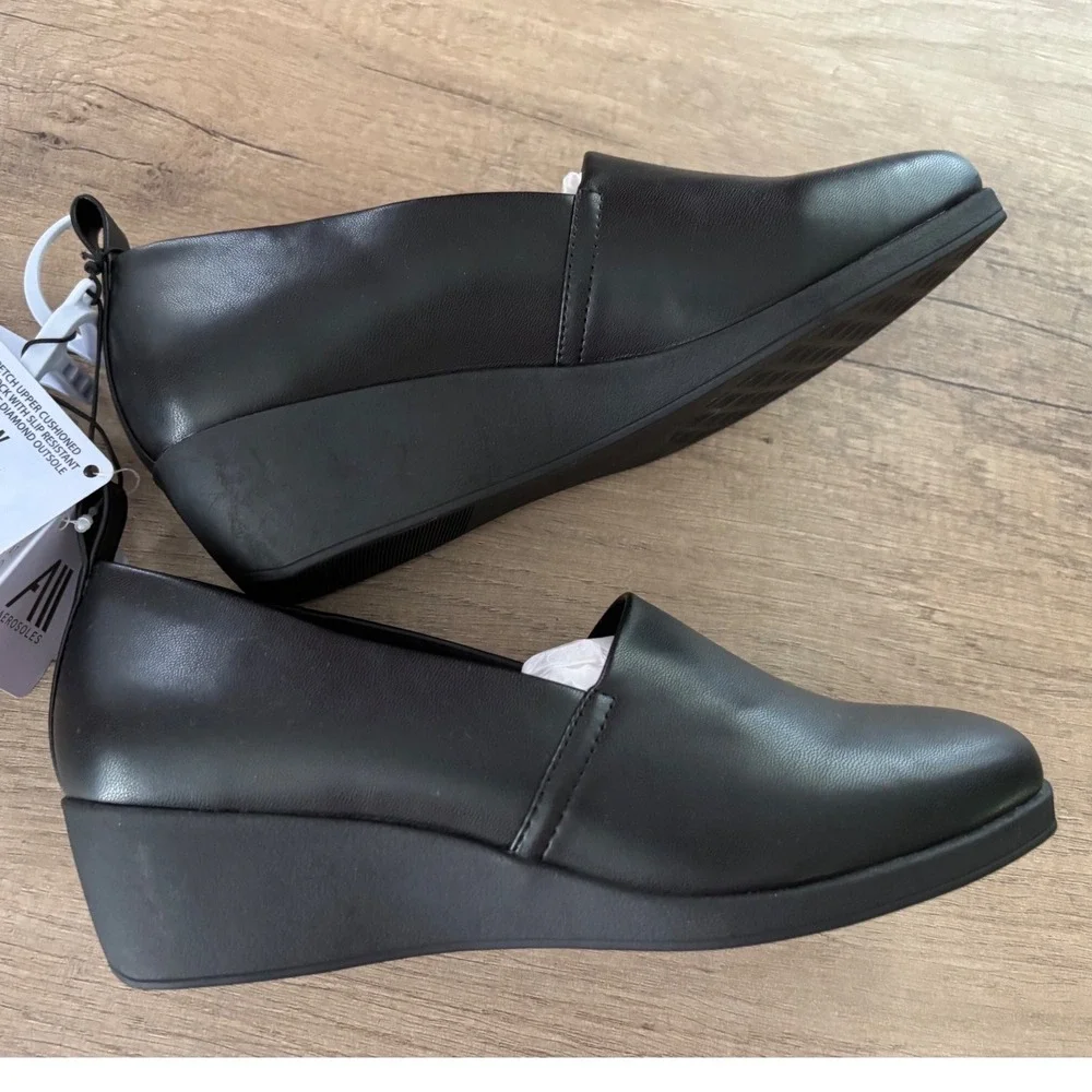 Aerosoles Trixie NWT Women Black Wedge Loafers Slip On Shoes Size 8W